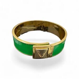 Kate Spade Bangle Bracelet Pyramid Turn Lock Goldtone Kelly Green Enamel